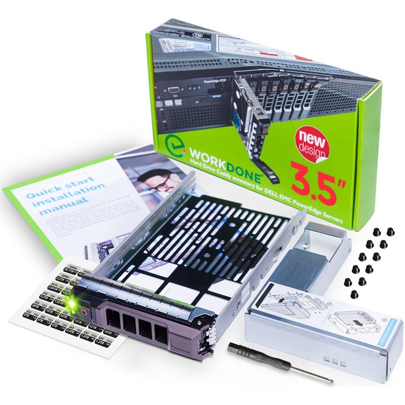WORKDONE 3.5 inch Hard Drive Caddy Tray Compatible for Dell PowerEdge Servers - with 2.5 inch HDD Adapter NVMe SSD SAS SATA Bracket - Simply and Easy Carrier Setup with Installation Manual - Image 1